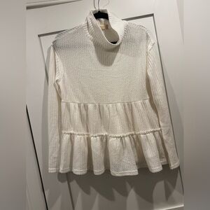 Altar’d State White Knit Peplum Sweater Mock Neck Boho Cottagecore Size M